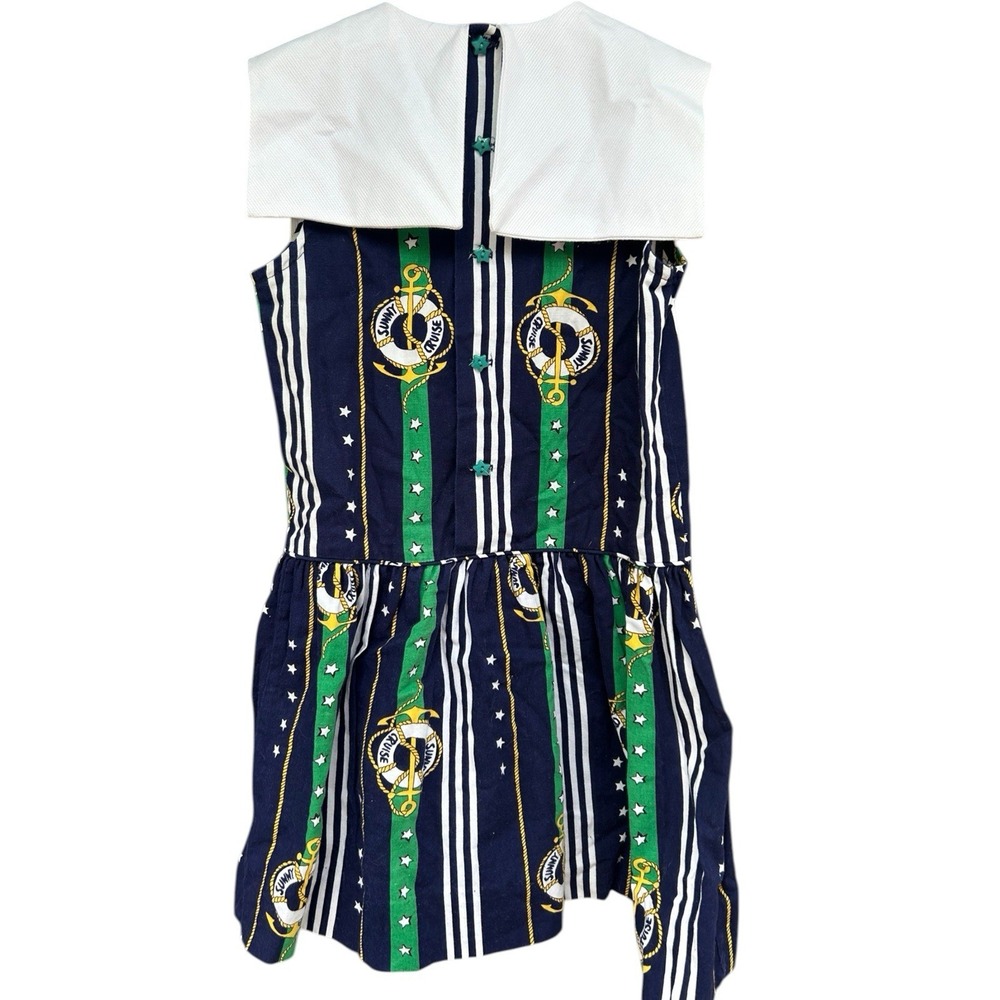 Vintage 90s Girls Nautical Sailor Cruise Dress 4 Years Unique AOP USA Made Navy - Picture 3 of 5